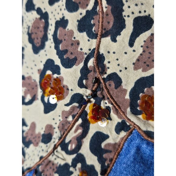 Carolina Colours Womens Elephant Palm Tree Beaded Denim Vest Size Large Safari - Picture 4 of 12